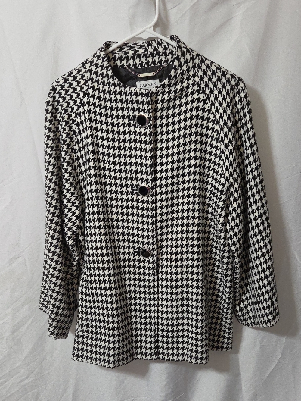 Black & White Houndstooth Pea Coat Jacket